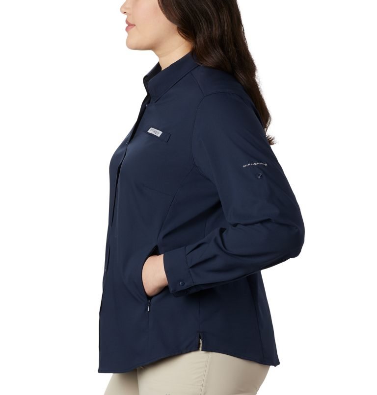 Women's Columbia PFG Tamiami II Long Sleeve Shirts Navy | Plus Size CA-V5C18